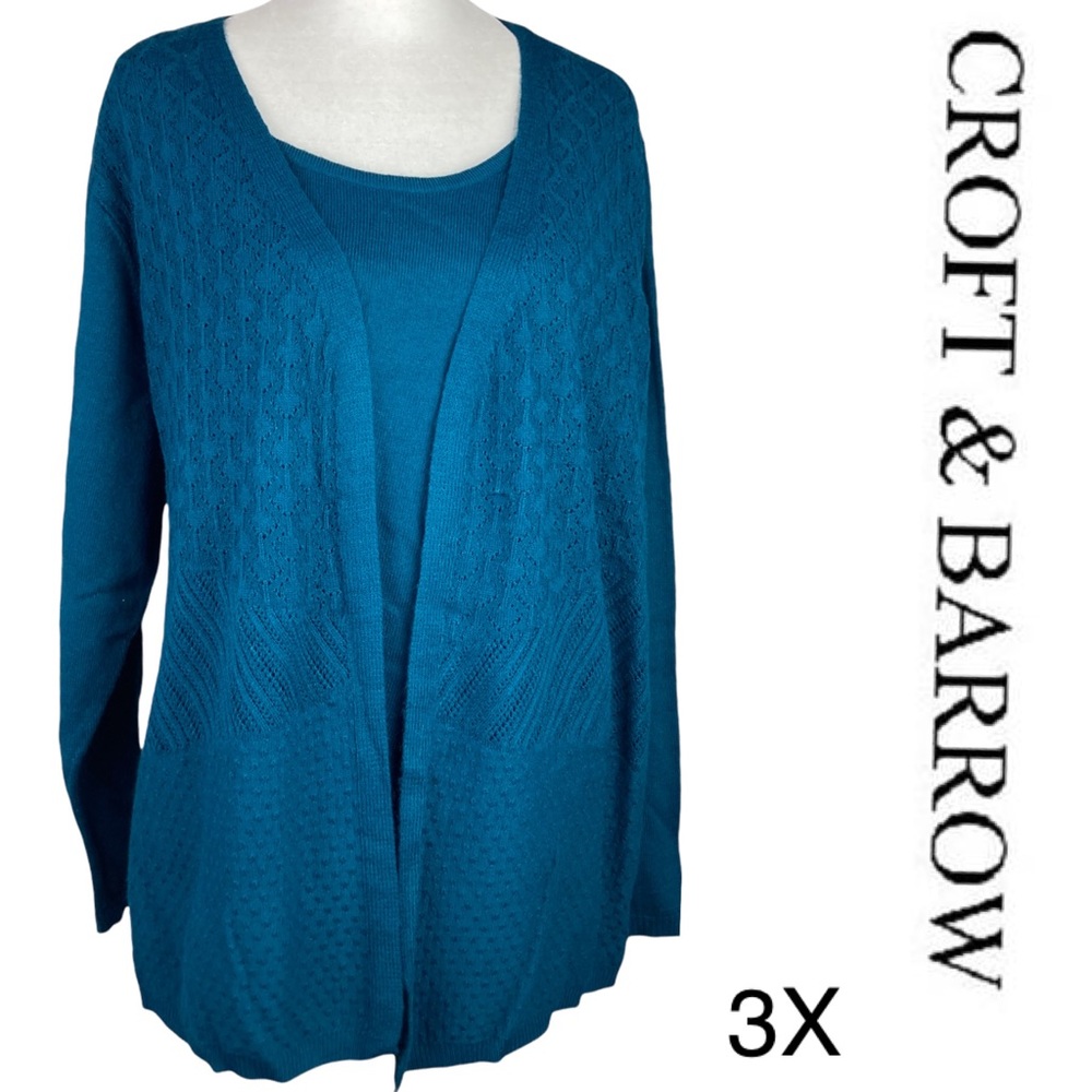 Croft and Barrow Turquoise Sweater Cardigan One Piece 🖤 size 3X
